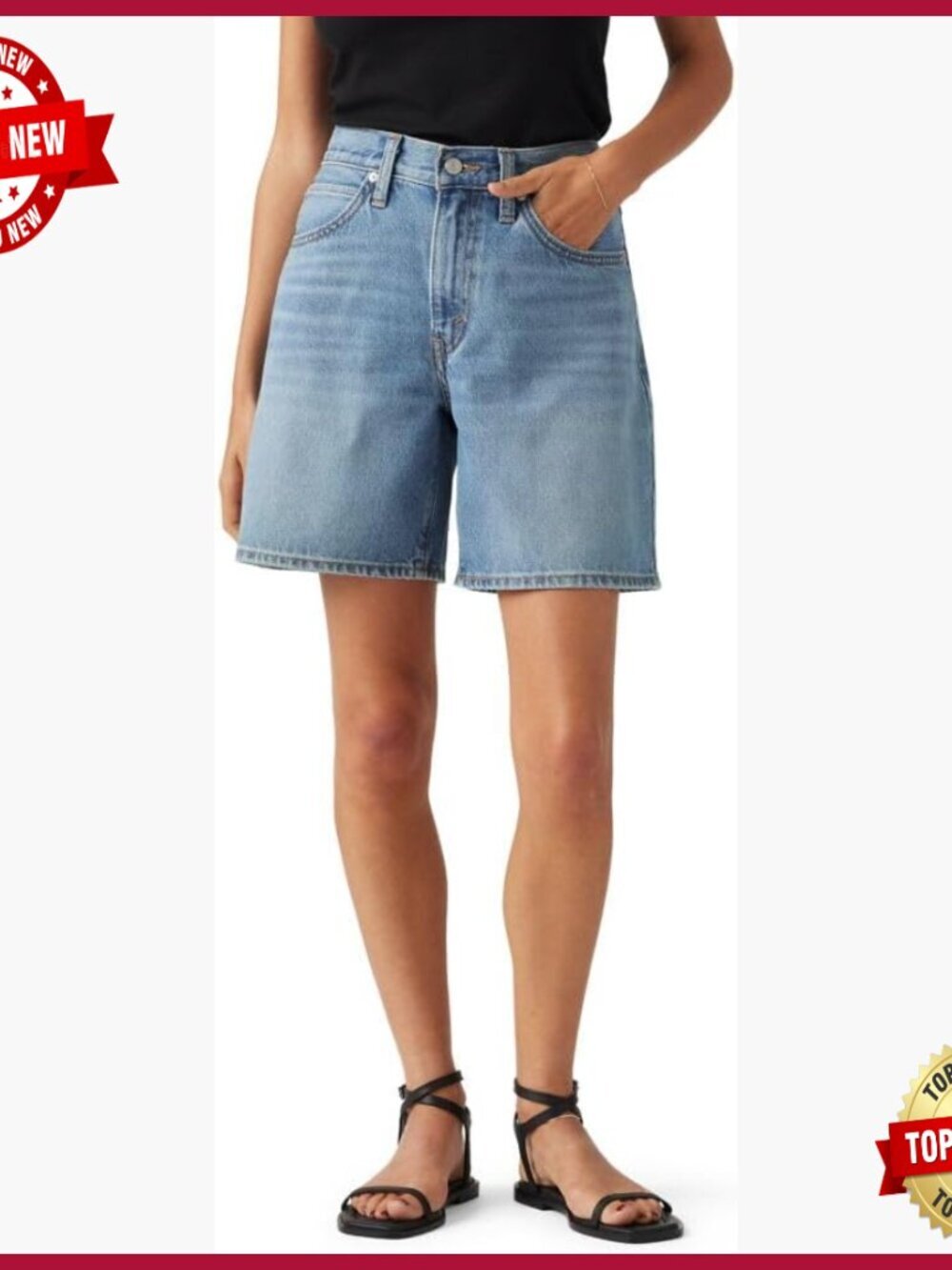 Vintage-Inspired Mid Rise Denim Shorts with 7" Inseam - Picture 1 of 3